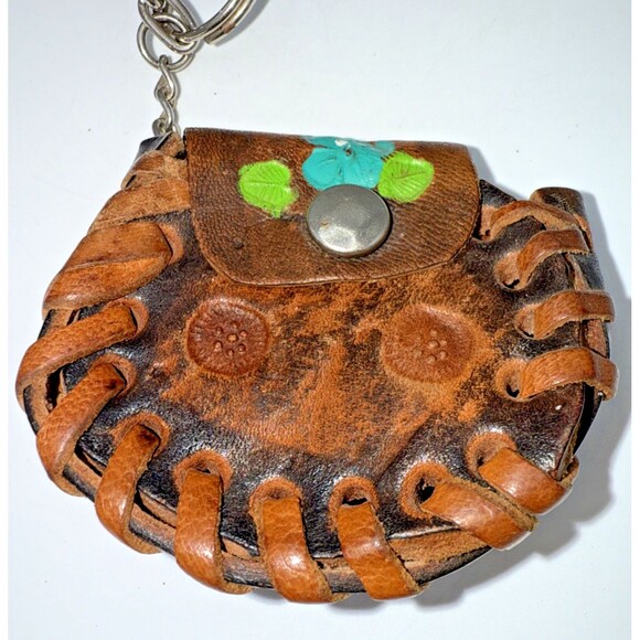 Vintage Handcrafted Tooled Leather Keychains Coin Purse, Shoe, Canteen Mexico - Picture 3 of 9
